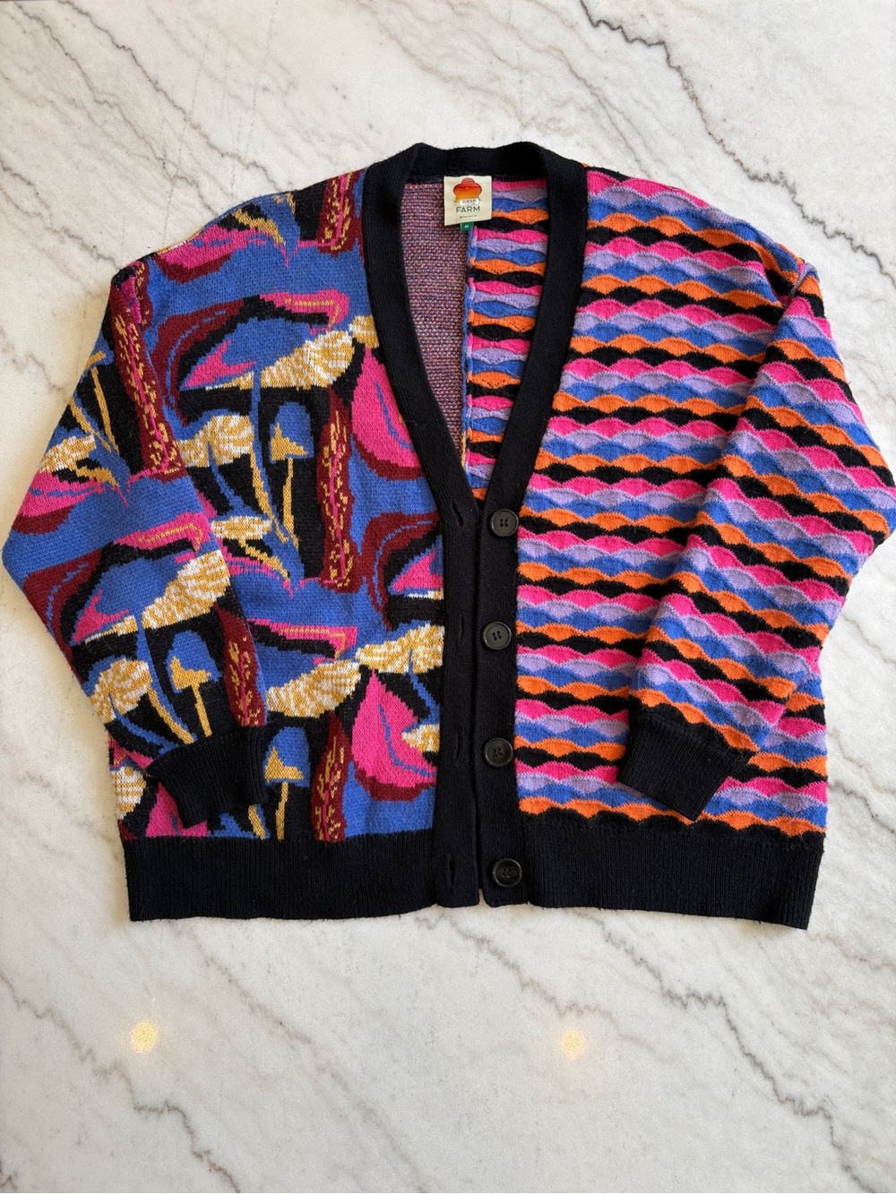FARM Rio Mushroom Colorblock Cardigan Sweater - Medium